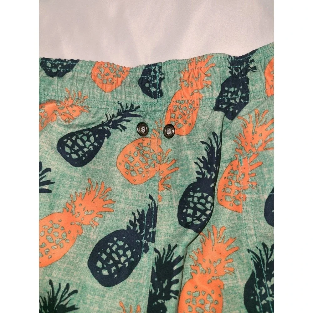 Lands End Swim Trunks Large 36-38 Green Pineapple Print Drawstring Mesh Lined
